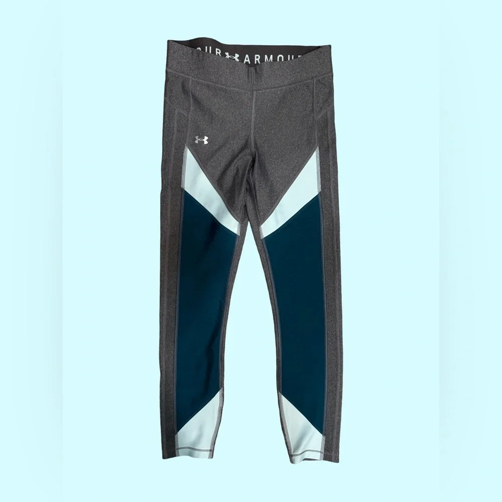 Under Armour Womens HeatGear Leggings (Small) Gray/Aqua - Picture 1 of 5